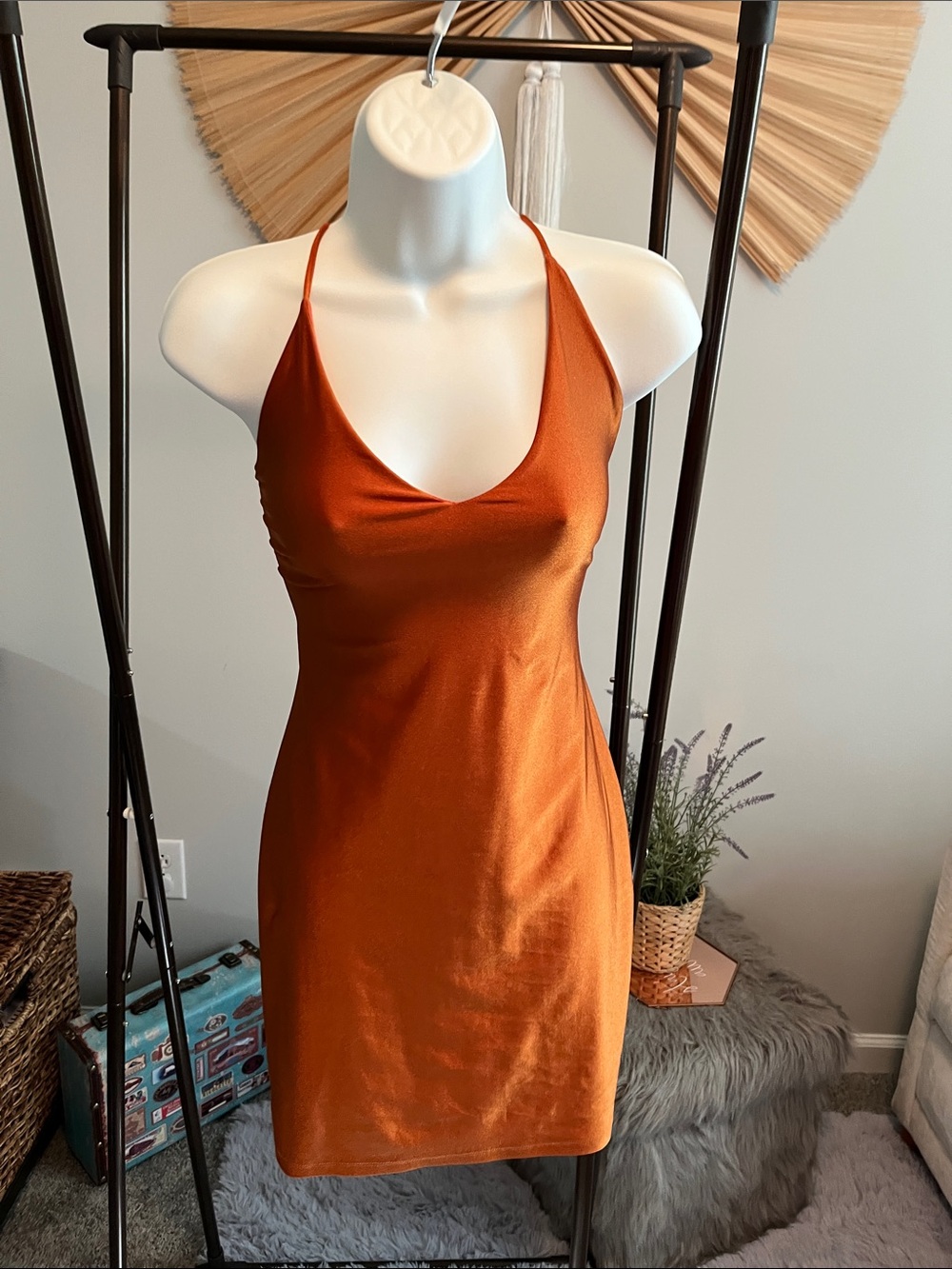 Mezzanine Satin Slip Dress in Copper